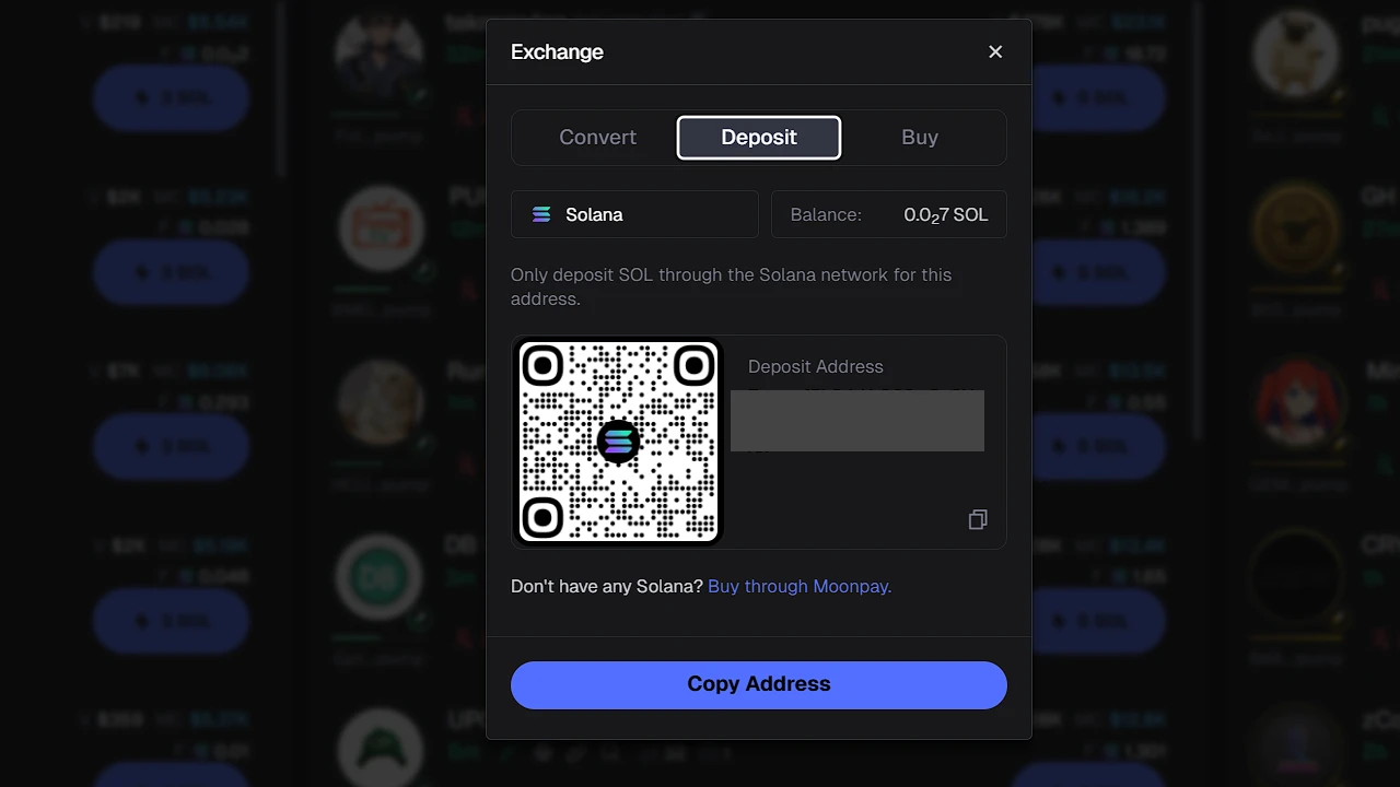 Deposit Wallet  on Axiom Trade