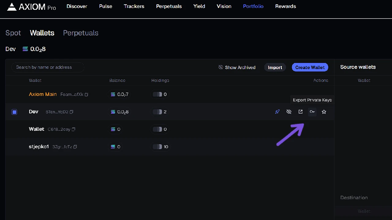 Export a Private Key from Axiom Trade