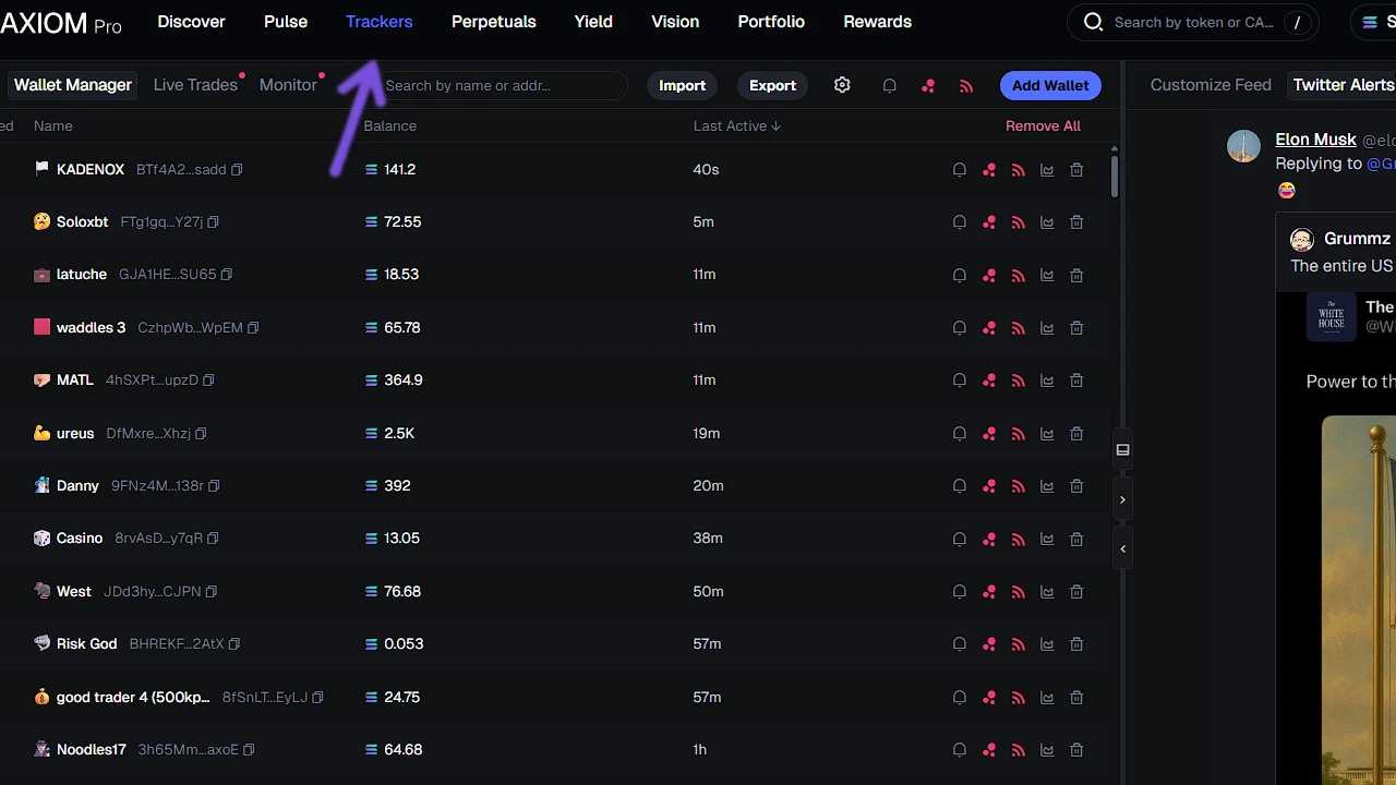 set up the Twitter tracker  Axiom Trade
